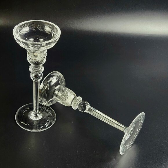 Vintage Rogaska Etched Candlestick Holders - Set of 2 - 7 7/8" Tall
